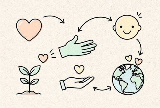 Nurturing Connections Through Compassionate Actions Illustrated Hand Gestures Representing Love Growth and Global Unity in a Heartwarming Scheme