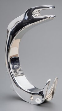 shortcoming. A stainless steel dental facebow isolated on a neutral background. STEM education sheets, lab safety posters, designed for biotech research communications, used by nutritionists.
