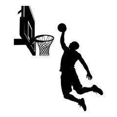 Dynamic vector illustration of a basketball player performing a powerful dunk shot © Avijit