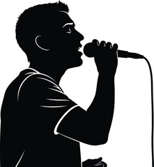 Silhouette of a man singing into a microphone