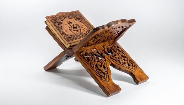 &ldquo;Ornate wooden Rehal holding Quran.&rdquo;