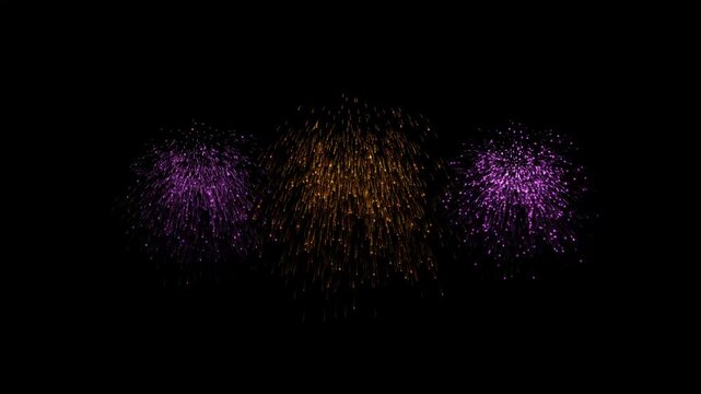 Fireworks background, abstract colorful shining glowing fireworks show. A new year's fireworks, 4k video realistic fireworks exploding Black screen background, festive slow motion bright sparkling