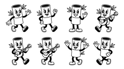 Obraz premium bamboo, cute retro cartoon style vector set , white background , PNG and SVG isolate