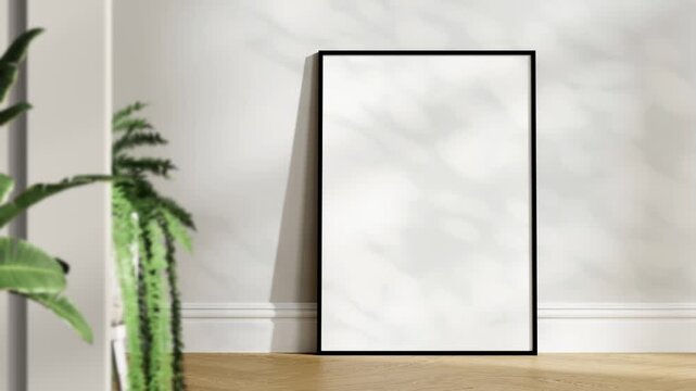 Minimalist A1 A2 A3 A4 Frame Mockup, Motion Background, Poster Frame Video Mockup, Wooden Black Frame On the Wall, Poster Mockup	