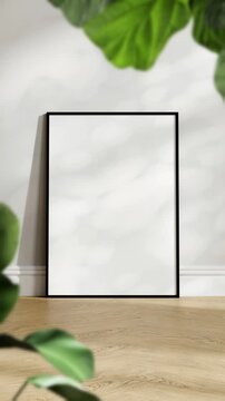 Minimalist A1 A2 A3 A4 Frame Mockup, Motion Background, Poster Frame Video Mockup, Wooden Black Frame On the Wall, Poster Mockup	