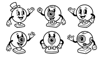 webcam, cute retro cartoon style vector set , white background , PNG and SVG isolate