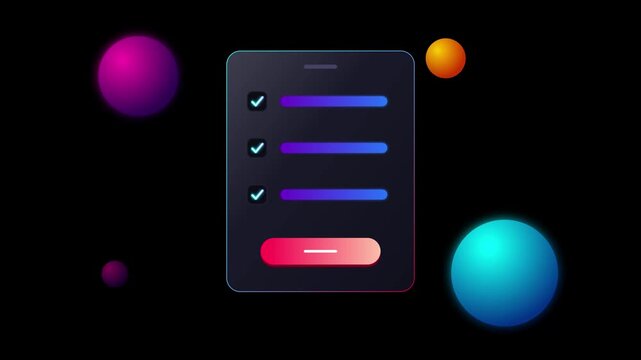 Futuristic Digital Checklist UI Design with Glowing 3D Spheres