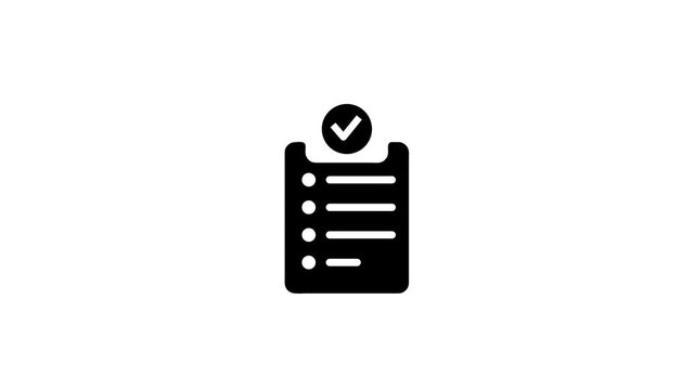 Checklist task management icon animation with white background. Digital checklist document with approval mark. Productivity task list concept for workflow and project management.