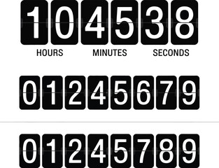 Obraz premium Flip Clock Digits and Numbers in White on Black Background 