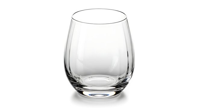 Clear glass cup on a white surface viewed from the front