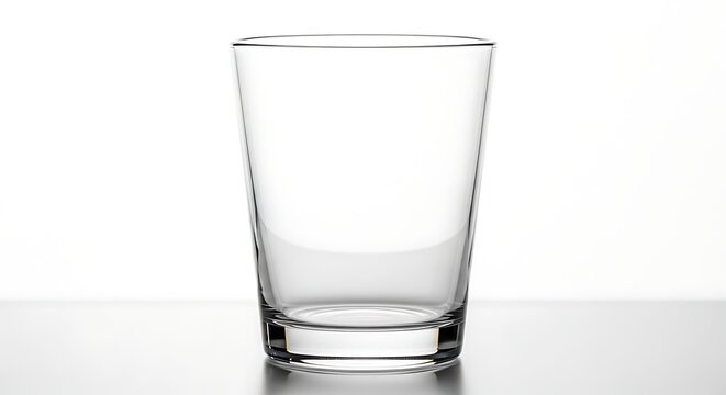 Clear glass on reflective surface against plain backdrop