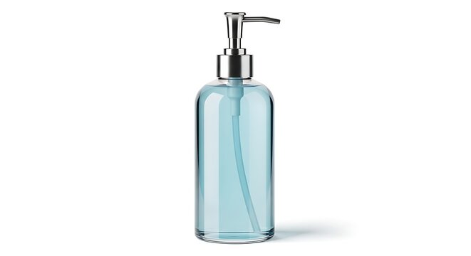 Bottle with pump dispenser on a plain surface