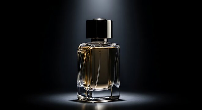 Luxury perfume bottle highlighted on dark background