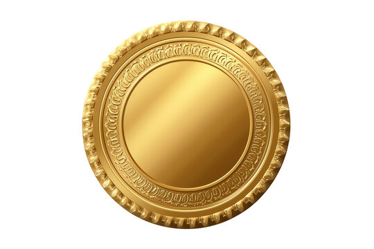 Gold coin blank medallion showing a shiny metal surface with decorative border on a transparent background