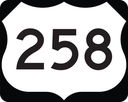 US Route 258 Highway Shield Icon Emblem Badge Design White on Black United States Numbered Highway System Vector