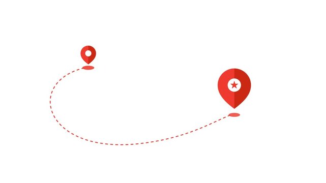 Red Map Pin Route with Star Destination Icon on White Background