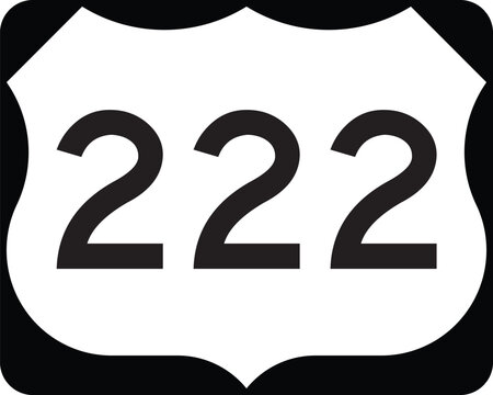 US Route 222 Highway Shield Icon Emblem Badge Design White on Black United States Numbered Highway System Vector