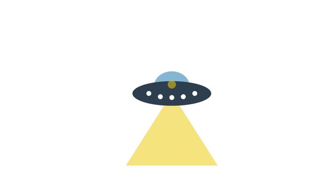 Minimalist UFO flying saucer icon with yellow light beam vector