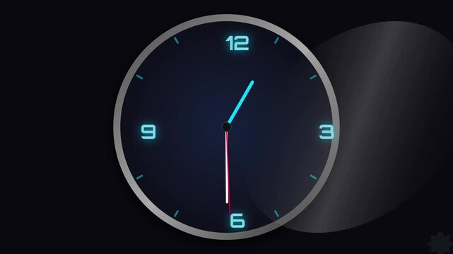 Modern Analog Clock with Glowing Numbers on Dark Background