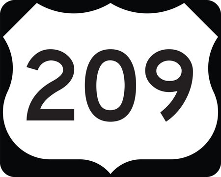 US Route 209 Highway Shield Icon Emblem Badge Design: White on Black United States Numbered Highway Vector
