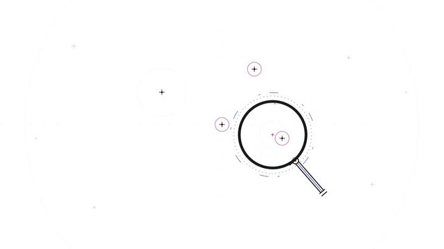 Magnifying glass searching data points on white background