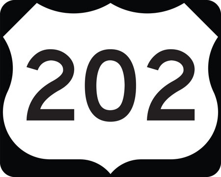 US Route 202 Highway Shield Icon Emblem Badge Design: White on Black United States Numbered Highway Vector
