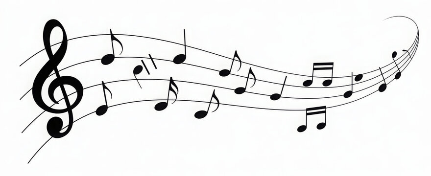 Set of musical notes. Black musical note icons. Music elements. Treble clef. 