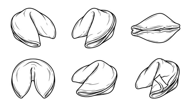 fortune cookie , realistic line art vector set , white background , PNG and SVG isolate