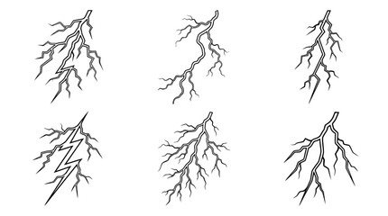 Obraz premium lightning bolt , realistic line art vector set , white background , PNG and SVG isolate