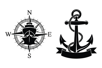Nautical Symbols: Anchor and Compass Rose Vector Art © Sadek