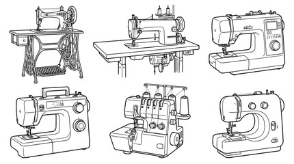 Fototapeta na wymiar sewing machine , realistic line art vector set , white background , PNG and SVG isolate