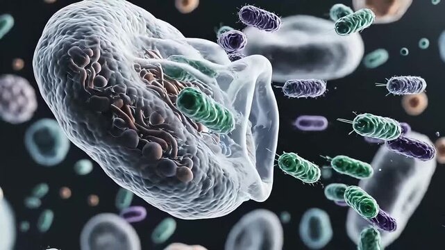 Cellular Structure with Bacteria and Microorganisms.