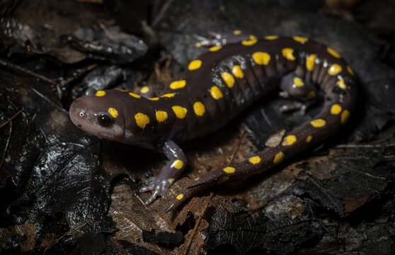 Spotted salamander field guide macro portrait