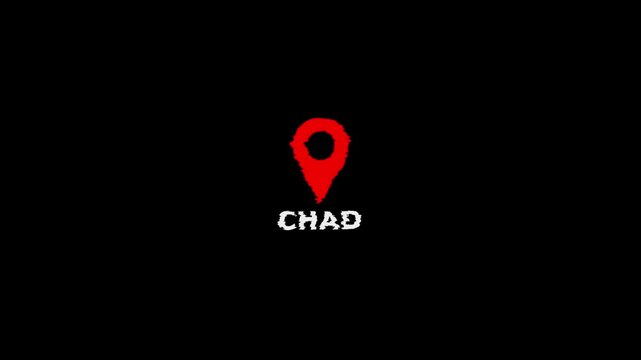 Location marker pin with Chad text on black background map symbol