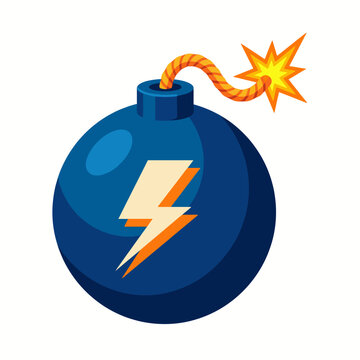 This cartoon-style bomb illustration features a blue bomb with a lightning bolt. The playful design adds a sense of fun while conveying explosive energy and action.