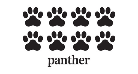 Panther paw prints illustration graphic element collection representing wild animal tracks and the word panther © Mohammad