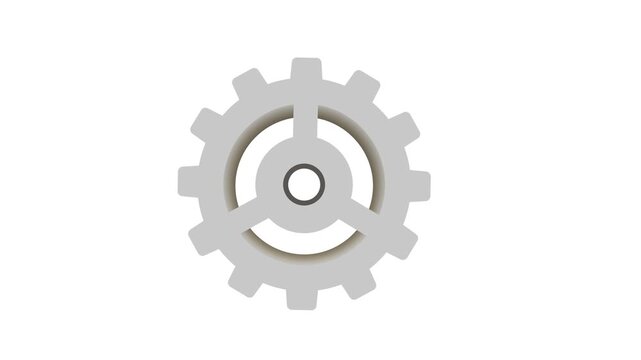 Rotating gear animation on white background, clean mechanical motion loop. Gear wheel, machine part, industrial mechanism, engineering concept, motion graphic design
