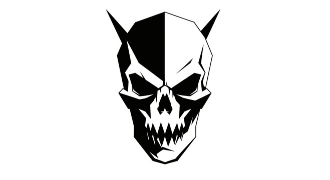 black and white skull with horns