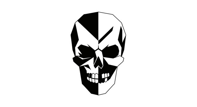black and white skull with sharp lines