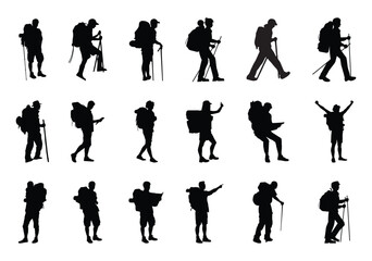 Fototapeta premium hikers vector silhouette illustration, shapes, icons, graphics