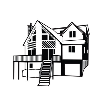 poconos cabin vector illustration, out line illustration