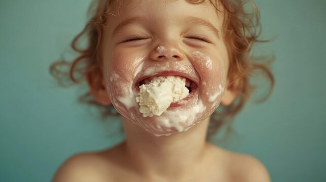 Child enjoying messy ice cream treat