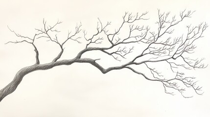 Fototapeta premium Pencil sketch of bare tree branch on plain background