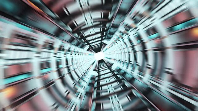 Futuristic Sci Fi Spaceship Corridor With Neon Lights And Metallic Symmetrical Architecture