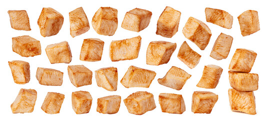 Cooked meat pieces, fried chicken fillet slices © ange1011