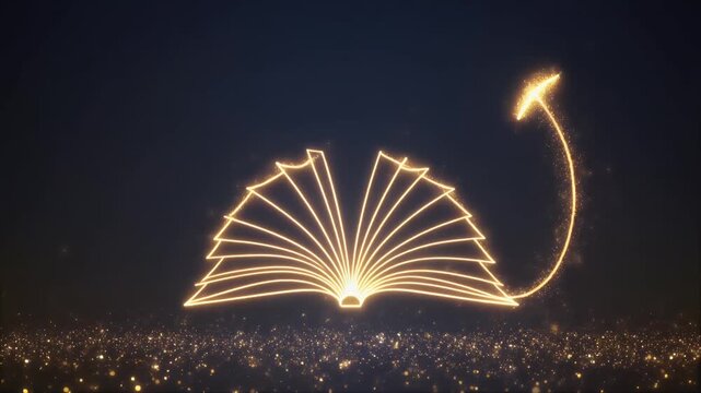 Golden light streaks across dark background with sparkling particles