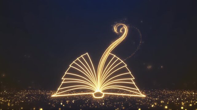 Sparkling golden light trails on dark background with bokeh effect