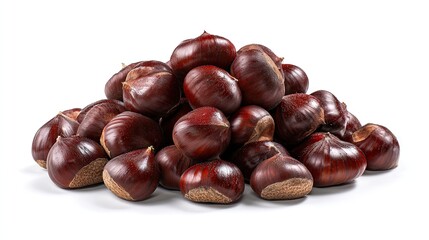 Obraz premium Pile of fresh chestnuts isolated on white background for culinary usage