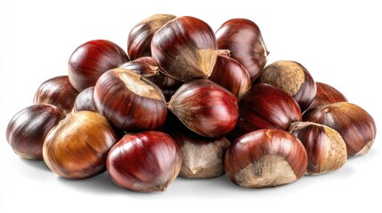 Obraz premium Pile of fresh chestnuts isolated on white background for culinary usage