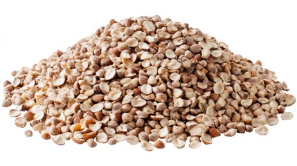 Fototapeta premium Chopped hazelnuts pile on white background